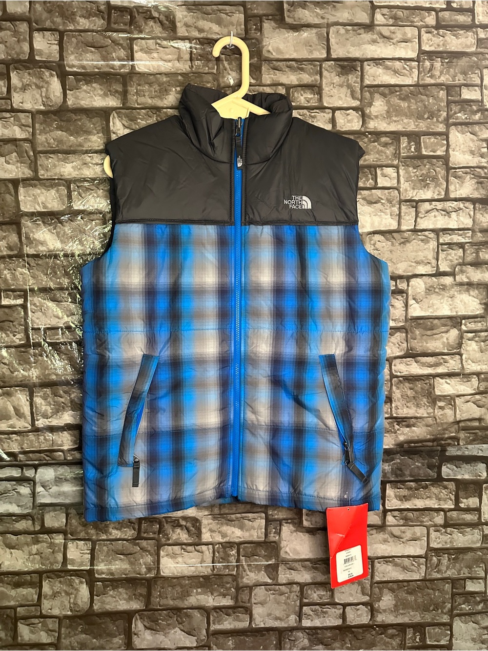 NWT The North Face Kids Black & Blue Plaid Insulated Vest Youth XL